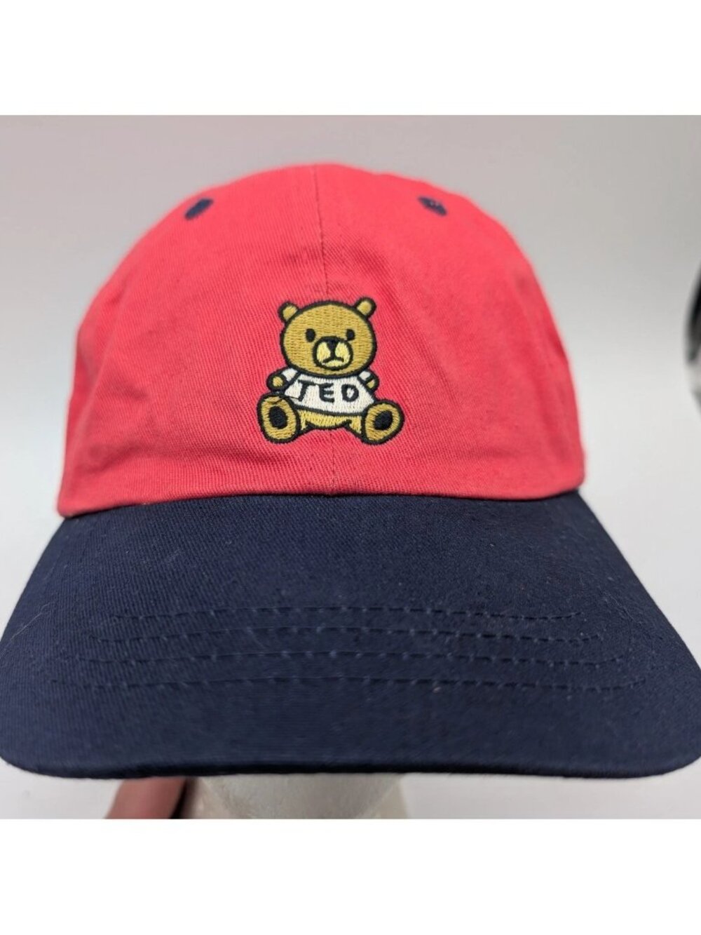 Teddy Fresh Ted Bear Dad Hat – H3 Podcast Brand – Coral Red & Navy